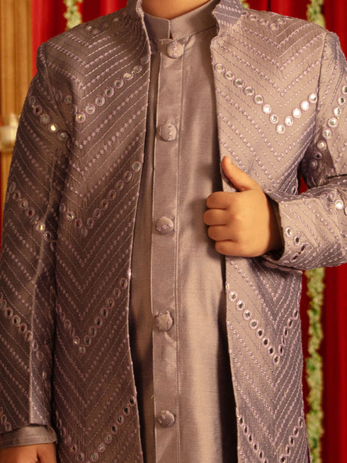 Boy's' Purple And Cream Ethnic Mirror Combo Set